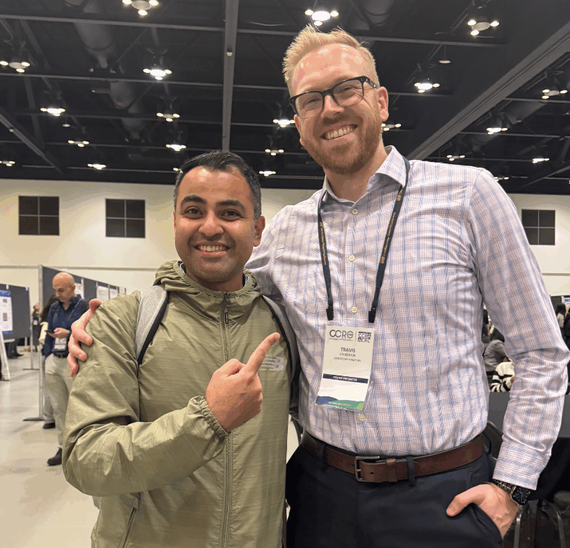 Sheraz Cheema and Travis Hrubeniuk at the Canadian Cancer Research Conference.