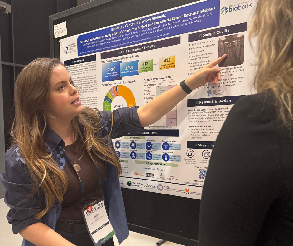 Laura Grant presents her poster on building a cancer trajectory biobank at the Canadian Cancer Research Conference.
