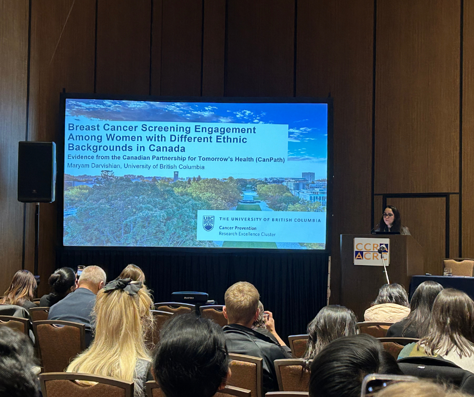 Maryam Darvishian presenting on breast cancer screening engagement at the Canadian Cancer Research Conference.