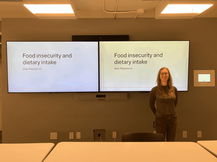 Alex Pepetone presenting about food insecurity and diet.
