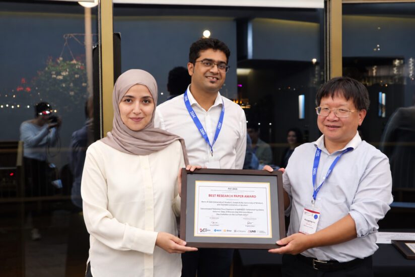 Dr. Reem Al-Saidi receives the Best Research Paper Award from the General Chair of PST 2026.